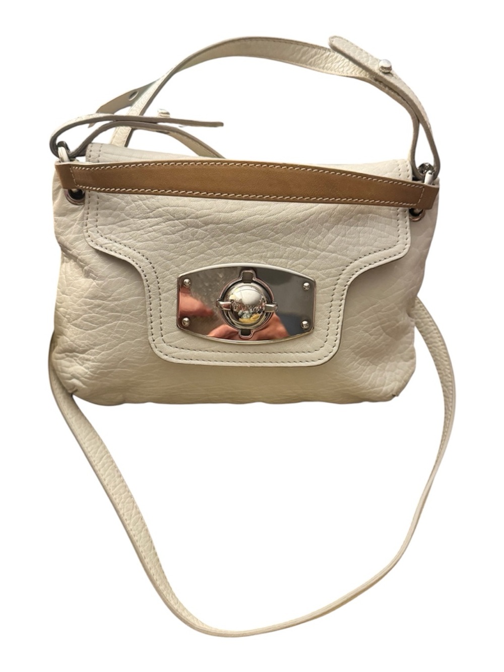 Furla ~ 3 way Cream and Tan Leather Crossbody Bag with Silver Twist lock